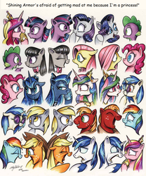 Size: 1052x1266 | Tagged: safe, artist:andypriceart, edit, applejack, big macintosh, derpy hooves, dj pon-3, fluttershy, octavia melody, pinkie pie, princess cadance, princess celestia, princess luna, rainbow dash, rarity, shining armor, spike, twilight sparkle, vinyl scratch, alicorn, earth pony, pegasus, pony, unicorn, g4, angry, female, laughing, male, mane six, mare, norman rockwell, parody, rumor, shocked, stallion, telephone game, this will end in divorce, this will end in sleeping on the couch