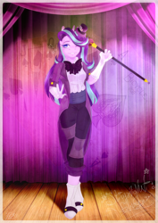 Size: 1089x1536 | Tagged: safe, artist:artistgenepal, starlight glimmer, unicorn, anthro, unguligrade anthro, g4, clothes, digital art, female, hat, magician outfit, one eye closed, signature, solo, staff, top hat, wink