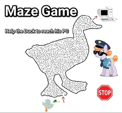 Size: 1336x1242 | Tagged: safe, edit, copper top, duck, g4, arrow, computer, game, maze, maze game, meme, op is a duck (reaction image), police, police officer, police uniform, simple background, stop sign, text, white background