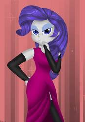 Size: 720x1036 | Tagged: safe, artist:rosiele-leal, rarity, human, equestria girls, g4, clothes, dress, female, fingerless gloves, gloves, hand on hip, humanized, lidded eyes, looking at you, solo
