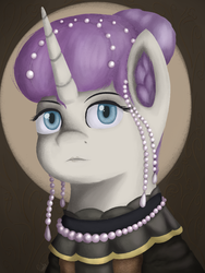 Size: 790x1050 | Tagged: safe, artist:phi, oc, oc only, oc:white star, pony, unicorn, equestria at war mod, clothes, female, halo, jewelry, necklace, not rarity, pearl necklace, solo