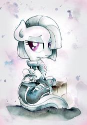 Size: 1600x2282 | Tagged: safe, artist:mashiromiku, marble pie, earth pony, pony, g4, clothes, commission, female, kimono (clothing), looking at you, looking back, looking back at you, mare, solo, traditional art, watercolor painting