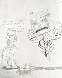 Size: 2302x2891 | Tagged: safe, artist:takengrin endmmar, derpibooru exclusive, fluttershy, equestria girls, g4, boots, breasts, clothes, crossover, explosion aftermath, frown, high res, minecraft, remake, sad, shoes, traditional art, wither