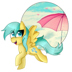 Size: 2850x2830 | Tagged: safe, artist:sugar-dazzle, sunshower raindrops, pegasus, pony, g4, cloud, female, happy, high res, mare, simple background, sky, solo, transparent background, umbrella