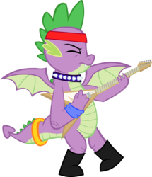 Size: 2791x3246 | Tagged: safe, artist:red4567, spike, dragon, g4, boots, choker, collar, electric guitar, eyes closed, guitar, guitarity, headband, high res, male, musical instrument, older, older spike, rock (music), rocker, shoes, simple background, solo, spiked choker, spiked collar, tail ring, teenage spike, teenaged dragon, teenager, transparent background, vector, winged spike, wings