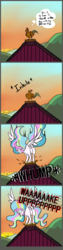 Size: 3100x12400 | Tagged: safe, artist:greyscaleart, princess celestia, alicorn, bird, pony, g4, absurd resolution, barn, behaving like a bird, comic, derp, dialogue, funny, implied death, majestic as fuck, morning, raising the sun, rooster, screaming, sky, smiling, speech bubble, spread wings, stomping, sun work, sunglasses, sunrise, thought bubble, trampling, unexpected, wake up, what a twist, wide eyes, wings
