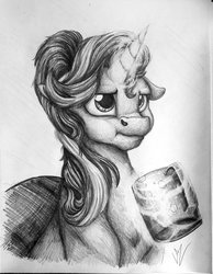 Size: 1024x1322 | Tagged: safe, artist:lupiarts, starlight glimmer, pony, unicorn, g4, marks for effort, black and white, chocolate, cute, empathy cocoa, female, food, glimmerbetes, glowing horn, grayscale, horn, hot chocolate, i mean i see, levitation, magic, mare, monochrome, telekinesis