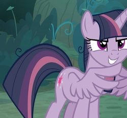 Size: 771x720 | Tagged: safe, screencap, mean twilight sparkle, alicorn, pony, g4, the mean 6, clone, cropped, evil, evil grin, female, gendo pose, grin, smiling, solo, wing hands