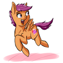 Size: 1024x1024 | Tagged: safe, artist:3lorenzo3, scootaloo, pegasus, pony, g4, cute, cutealoo, female, filly, looking back, open mouth, simple background, smiling, solo, white background