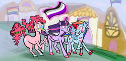 Size: 1024x500 | Tagged: safe, artist:the-wasted-youth, pinkie pie, rainbow dash, twilight sparkle, alicorn, pony, g4, aromantic pride flag, asexual pride flag, female, flag, gay pride flag, lesbian pride flag, pansexual pride flag, pride, pride month, rainbow flag, ship:twinkie, twilight sparkle (alicorn)