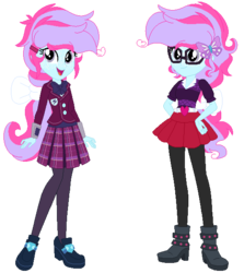 Size: 536x600 | Tagged: safe, artist:bezziie, oc, oc:strawberry pie, equestria girls, g4, belt, boots, clothes, crystal prep academy uniform, cute, glasses, high heel boots, pantyhose, pleated skirt, school uniform, shirt, shoes, simple background, skirt, transparent background