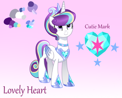 Size: 1500x1200 | Tagged: safe, artist:sugaryicecreammlp, oc, oc only, oc:lovely heart, alicorn, pony, alicorn oc, crown, cute, cutie mark, female, gradient background, jewelry, mare, necklace, ocbetes, offspring, parent:princess cadance, parent:shining armor, parents:shiningcadance, reference sheet, regalia, solo