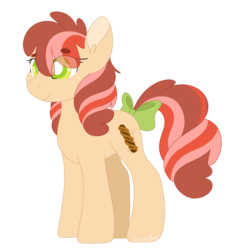 Size: 1600x1689 | Tagged: safe, artist:leviostars, oc, oc only, oc:gingersnaps, earth pony, pony, bow, colored pupils, female, mare, offspring, parent:apple bloom, parent:carrot crunch, parents:crunchbloom, simple background, solo, tail bow, transparent background