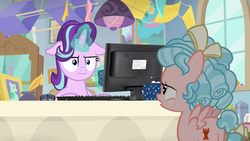 Size: 1280x720 | Tagged: safe, artist:sb1991, edit, edited screencap, screencap, cozy glow, starlight glimmer, pegasus, pony, unicorn, g4, marks for effort, butt, computer, computer mouse, cozy glutes, female, filly, floppy ears, foal, guidance counselor, i mean i see, keyboard, monitor, office, plot, story included
