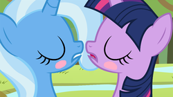 Size: 1024x574 | Tagged: safe, artist:beavernator, edit, trixie, twilight sparkle, g4, cropped, female, lesbian, ship:twixie, shipping, show accurate