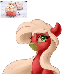Size: 2200x2500 | Tagged: safe, artist:skitsroom, oc, food pony, original species, pony, cream, food, high res, ponified, simple background, strawberry, white background