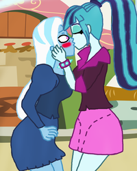 Size: 1000x1250 | Tagged: safe, artist:ktd1993, sonata dusk, trixie, human, equestria girls, g4, blushing, duo, female, kiss on the lips, kissing, lesbian, shipping, sonatrix, surprise kiss