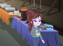 Size: 686x500 | Tagged: safe, screencap, coffee rush, equestria girls, equestria girls specials, g4, my little pony equestria girls: movie magic, bottle, coffee cup, coffee mug, cropped, cup, drink, female, food, lidded eyes, mineral water, mug, water bottle