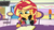 Size: 1280x720 | Tagged: safe, screencap, sunset shimmer, equestria girls, equestria girls specials, g4, my little pony equestria girls: mirror magic, background human, book, bracelet, canterlot mall, chair, credits, dave polsky, discovery family logo, geode of empathy, jewelry, journal, magical geodes, rachel vine, raised eyebrow, smiling, storefront, table, television, tray