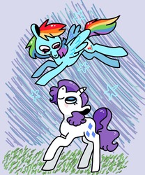 Size: 1064x1280 | Tagged: safe, artist:swineburst, rainbow dash, rarity, g4, cute, flying, friendshipping, looking at each other, stars