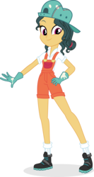 Size: 3055x5722 | Tagged: safe, artist:punzil504, fresh coat, equestria girls, g4, spice up your life, absurd resolution, backwards ballcap, baseball cap, cap, clothes, equestria girls-ified, female, gloves, hat, overall shorts, overalls, paint, shoes, simple background, socks, solo, transparent background