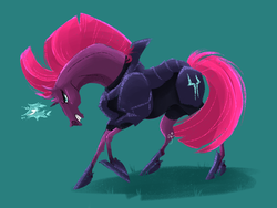 Size: 1600x1200 | Tagged: safe, artist:froloki, tempest shadow, pony, g4, blue background, female, simple background, solo