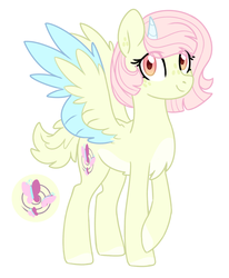 Size: 1664x2020 | Tagged: safe, artist:darlyjay, oc, oc only, oc:glow flower, hybrid, female, interspecies offspring, offspring, parent:discord, parent:fluttershy, parents:discoshy, simple background, solo, white background