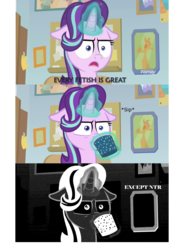 Size: 1540x2098 | Tagged: safe, edit, edited screencap, screencap, starlight glimmer, pony, g4, marks for effort, :i, chocolate, cuckolding, discovery family logo, empathy cocoa, female, fetish, floppy ears, food, hot chocolate, i mean i see, levitation, magic, solo, telekinesis