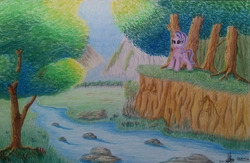 Size: 2766x1808 | Tagged: safe, artist:ironbeastz, starlight glimmer, pony, g4, female, river, solo, traditional art, tree