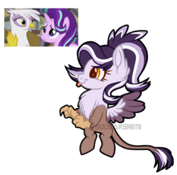 Size: 2395x2353 | Tagged: safe, artist:squeakshimi, gilda, starlight glimmer, oc, griffon, hippogriff, g4, female, high res, interspecies offspring, magical lesbian spawn, offspring, parent:gilda, parent:starlight glimmer, parents:gimmer, simple background, tongue out, transparent background