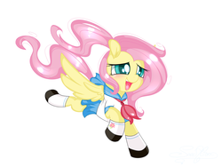 Size: 4000x3000 | Tagged: safe, artist:saralien, fluttershy, pony, g4, clothes, cute, female, mare, school uniform, shyabetes, simple background, solo