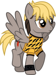 Size: 709x940 | Tagged: safe, artist:lightningbolt, derpibooru exclusive, pegasus, pony, g4, .svg available, angry, clandestine industries, clothes, danger days: the true lives of the fabulous killjoys, kobra kid, male, mikey way, my chemical romance, ponified, raised hoof, raised leg, shirt, show accurate, simple background, solo, spread wings, stallion, standing, svg, t-shirt, transparent background, vector, wings, wristband