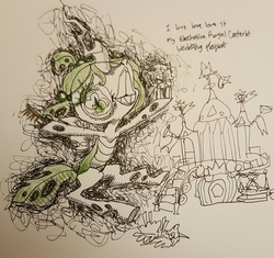 Size: 2827x2660 | Tagged: safe, artist:perennialponies, queen chrysalis, pony, exclusive royal canterlot wedding playset, fun fun fun (album), g4, cats millionaire, female, high res, solo, song reference, surreal, traditional art