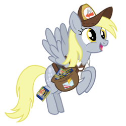 Size: 1500x1500 | Tagged: safe, artist:sazanamibd, derpy hooves, pegasus, pony, g4, clothes, female, food, mailmare, mailpony, mare, pun, simple background, solo, spam, transparent background, uniform, visual pun