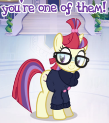 Size: 556x625 | Tagged: safe, gameloft, moondancer, pony, g4, conspiracy moondancer, conspiracy theory, female, glasses, join the herd, meme, one of us, out of context, solo, welcome to the herd, wow! glimmer