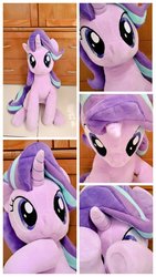 Size: 576x1024 | Tagged: safe, artist:nekokevin, starlight glimmer, pony, unicorn, series:nekokevin's glimmy, g4, context in description, cute, female, glimmerbetes, implied vore, irl, looking at you, looking down, mare, photo, plushie, raised hoof, sitting, smiling, solo, underhoof