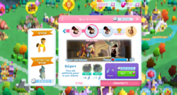 Size: 1024x552 | Tagged: safe, gameloft, capper dapperpaws, captain celaeno, cheese sandwich, vera (klugetown), verko, abyssinian, dragon, anthro, g4, my little pony: the movie, bits, canterlot, earnest klugetowner, fight, hat, male, quest, scaly klugetowner, stallion, text, top hat