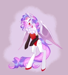 Size: 1280x1408 | Tagged: safe, artist:kkmrarar, rarity, bat pony, pony, g4, bat ponified, clothes, crown, female, jewelry, leotard, mare, open mouth, race swap, raribat, regalia, solo, stockings, thigh highs
