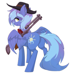 Size: 3392x3632 | Tagged: safe, artist:beardie, oc, oc only, pegasus, pony, butt, commission, female, gun, high res, mare, plot, rifle, simple background, solo, transparent background, weapon