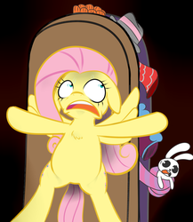 Size: 815x940 | Tagged: safe, artist:yakoshi, angel bunny, fluttershy, g4, chest fluff, clothes, newbie artist training grounds, scared, terrified
