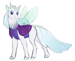 Size: 1386x1128 | Tagged: safe, artist:vindhov, oc, oc only, changepony, hybrid, pony, adoptable, blue eyes, digital art, fangs, female, horn, horns, insect wings, interspecies offspring, male, multiple horns, next generation, offspring, parent:rarity, parent:thorax, parents:rarirax, simple background, smiling, solo, transparent wings, white background