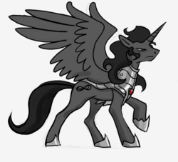 Size: 739x672 | Tagged: safe, artist:derangedhyena, king sombra, g4, armor, chestplate, clothes, croupiere, cutie mark, flanchards, gorget, saddle, shoes, simple background, sombra's cutie mark, sombracorn, tack, tumblr, white background
