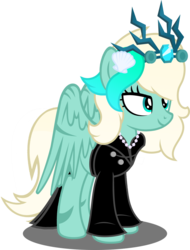 Size: 1280x1684 | Tagged: safe, artist:buckeyescozycafe, oc, oc only, oc:nysarose, siren, clothes, crown, dress, female, jewelry, regalia, simple background, solo, transparent background, wings