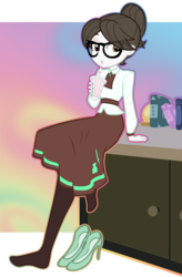 Size: 2176x3327 | Tagged: safe, artist:rileyav, raven, equestria girls, g4, book, clothes, cute, drink, drinking, equestria girls-ified, female, glasses, high heels, high res, meganekko, nails, pantyhose, shoes, simple background, sipping, solo, transparent background