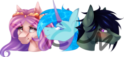 Size: 1024x475 | Tagged: safe, artist:mauuwde, oc, oc only, pony, unicorn, bust, female, mare, portrait, simple background, transparent background, trio