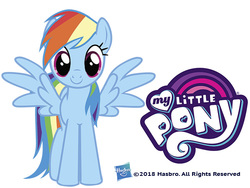Size: 600x450 | Tagged: safe, rainbow dash, pegasus, pony, g4, official, cute, dashabetes, female, hasbro, hasbro logo, logo, looking at you, mare, my little pony logo, simple background, solo, spread wings, vector, white background, wings
