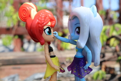 Size: 6000x4000 | Tagged: safe, artist:artofmagicpoland, sunset shimmer, trixie, equestria girls, g4, boop, cute, doll, equestria girls minis, female, got your nose, irl, photo, shimmerbetes, toy