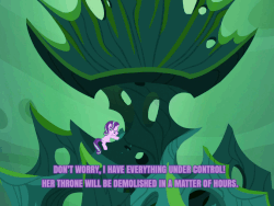 Size: 677x508 | Tagged: safe, artist:mlpmemes-and-mlpthings-123, edit, edited screencap, screencap, starlight glimmer, pony, unicorn, g4, to where and back again, angry, animated, chrysalis' throne, cropped, female, frown, funny, gif, glare, hitting, hoof hold, loop, mare, meme, pathetic, rock, solo, text