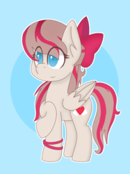 Size: 2048x2732 | Tagged: safe, artist:komasantaffy, angel wings, pegasus, pony, g4, bow, female, high res, raised hoof, side view, solo