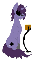 Size: 1931x2534 | Tagged: safe, artist:riygan, oc, oc only, oc:dimmed star, pony, unicorn, fanfic:the power of the equinox, black sclera, book, equinox ponies, fanfic, fanfic art, glasses, horn, reading, rule 63, simple background, sitting, transparent background, unicorn oc